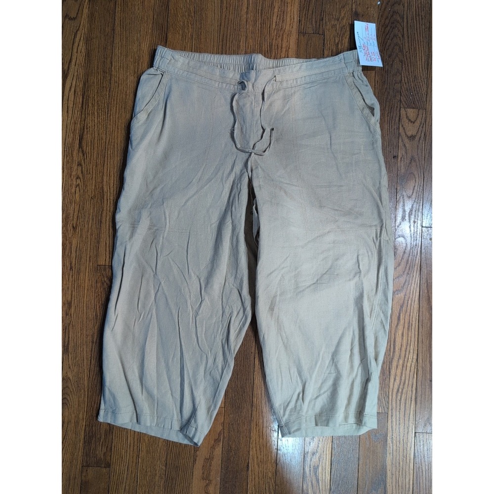 Evans Wide Leg Linen Capris Crop Pants Woman Plus 18 Hi‎ Rise Tan Pockets